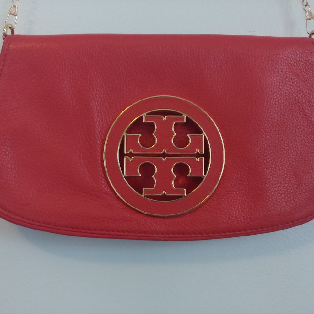 11x6 Tory Burch Orange Leather Amanda Logo Crossbody Bag REPLACED CHAIN STRAP